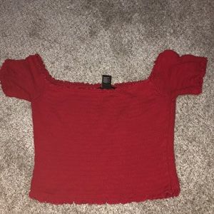 Red off the shoulder crop top
